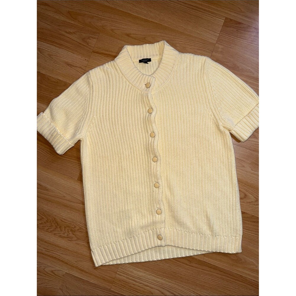 Talbots Yellow Short-Sleeve Button-Up Knit Sweater Enamel Buttons Medium Soft